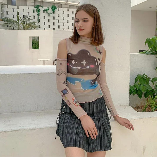 Nina - Transparentes Langarmshirt mit Abstraktdruck