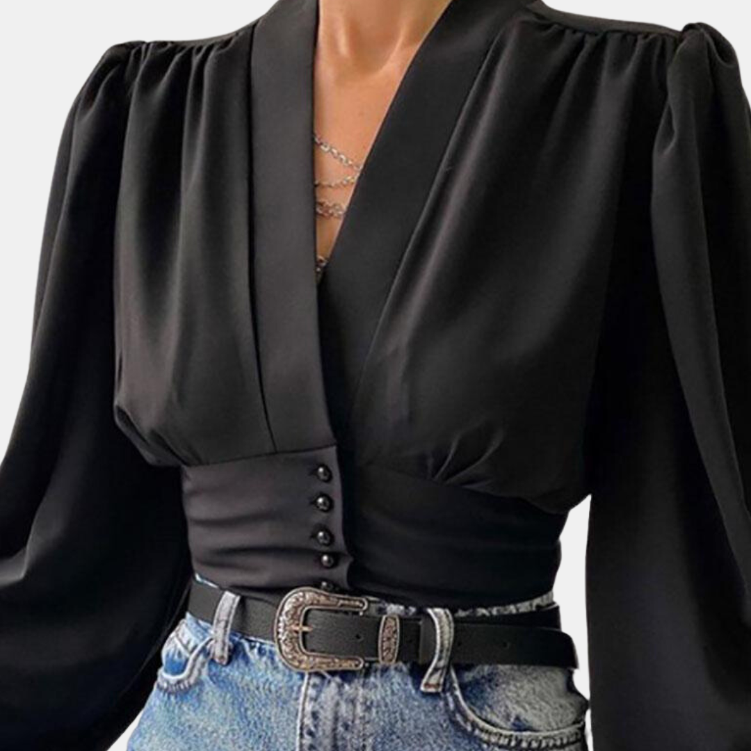 Alondra - Bluse mit modischen Puffärmeln und V-Ausschnitt