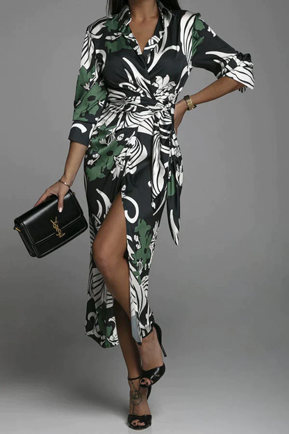 Jean - Bedrucktes Hemd-Midikleid