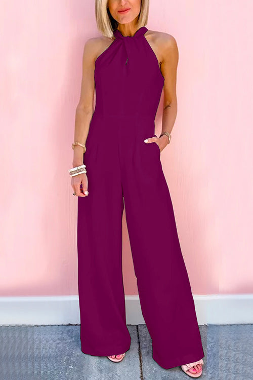 Ärmelloser Overall mit breiter Taille und weiten Beinen (7 Farben)
