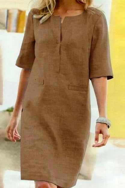 Kathy gerades Kleid aus Leinen und Baumwolle mit halben Ärmeln