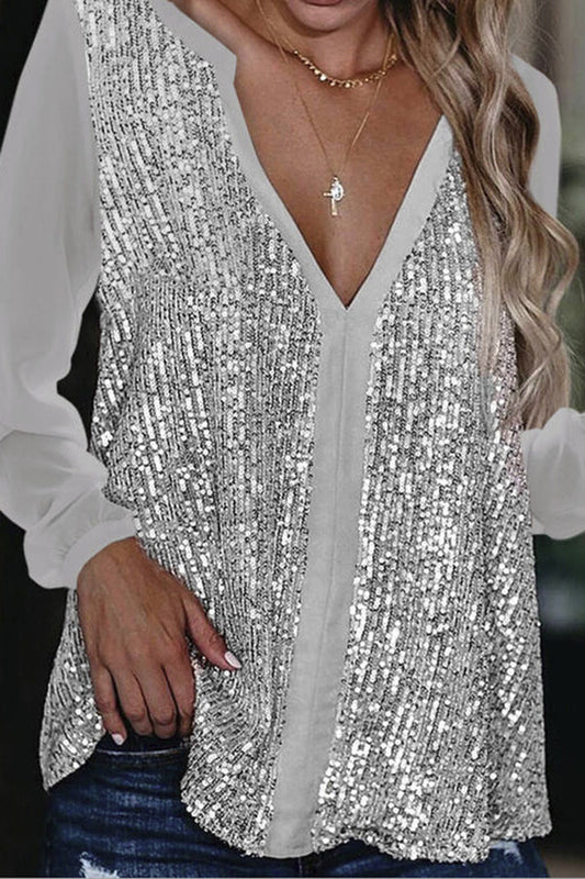Uma Bluse | Langärmelige Glitzerbluse