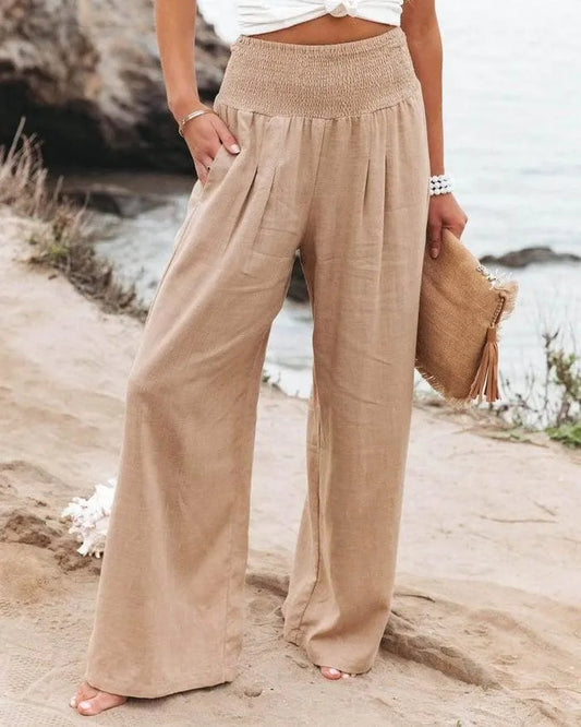 Lässige weite Hose - Baumwoll-Leinen-Mischung - leicht und atmungsactive - perfekt für Sommerausflüge