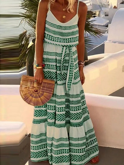 Bohemian-Strandkleid mit V-Ausschnitt und Print