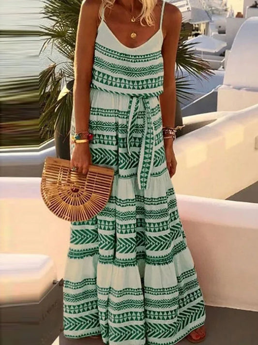 Bohemian-Strandkleid mit V-Ausschnitt und Print