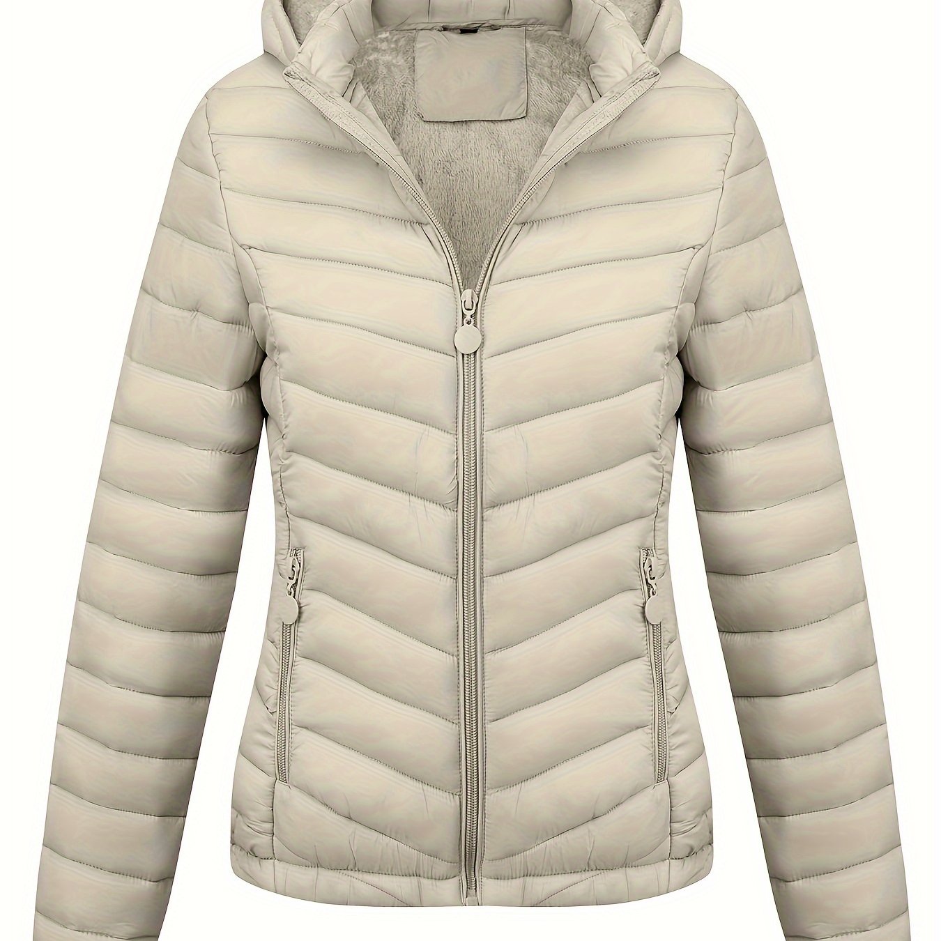 Fien | Kapuzenpuffjacke mit Reißverschluss und schrägen Taschen