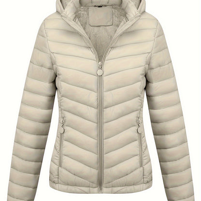 Fien | Kapuzenpuffjacke mit Reißverschluss und schrägen Taschen