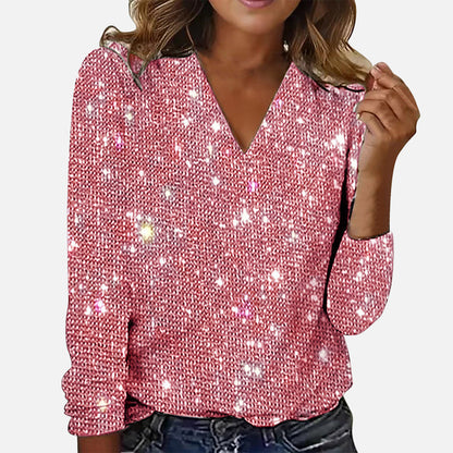 LuxeVibe™ | Bluse mit V-Ausschnitt und Diamanten