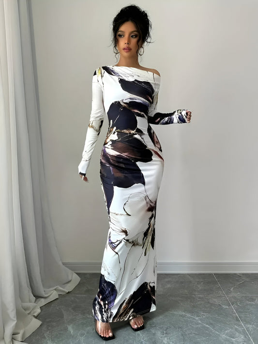 Nessa | Elegantes schulterfreies Bodycon-Kleid mit floralem Muster