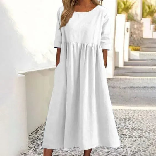 Damen-Midikleid im lässigen Stil mit Rundhalsausschnitt und praktischen Taschen