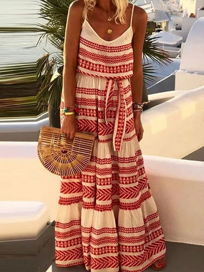 Bohemian-Strandkleid mit V-Ausschnitt und Print