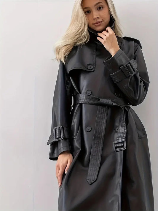 Trenchcoat Lederjacke mit Gürtel