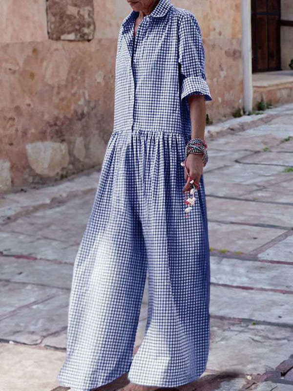 Zola - Stylischer langärmeliger karierter Jumpsuit