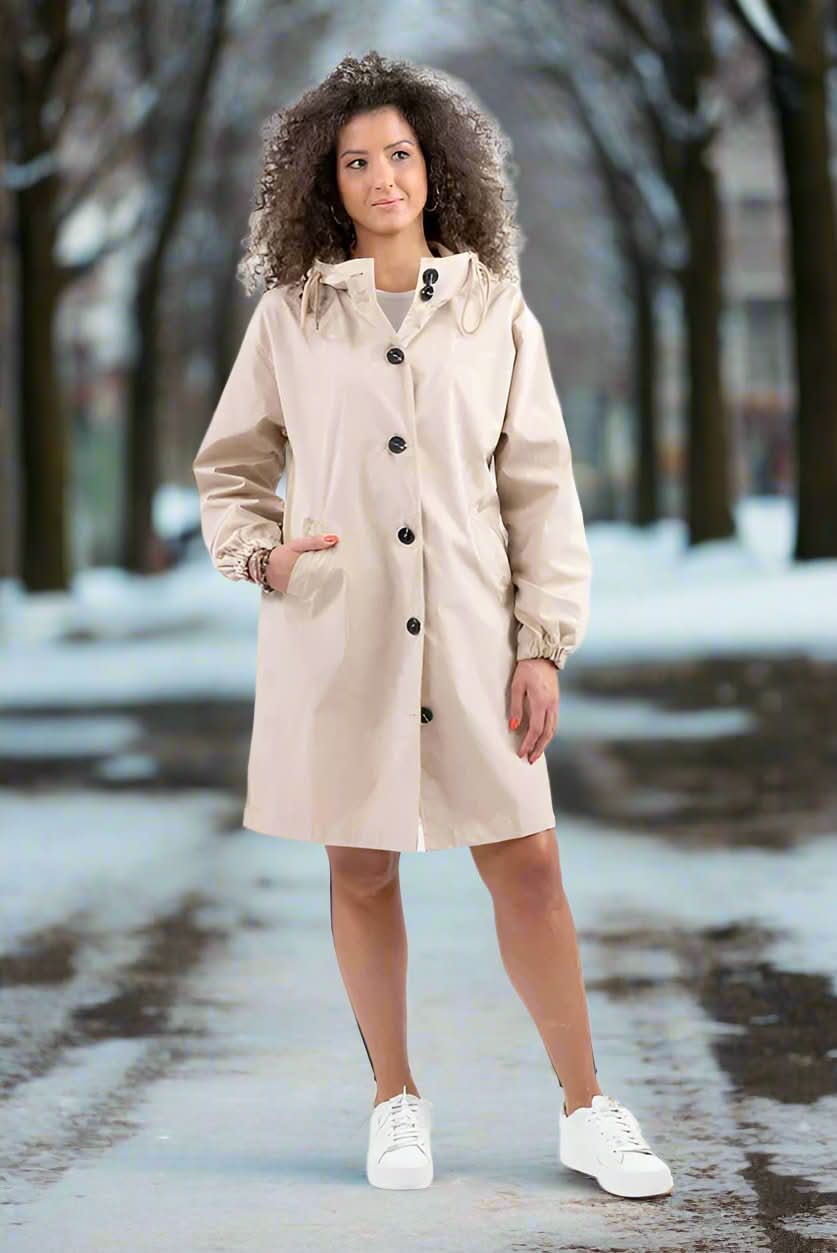 Eleganter, vielseitiger und wasserdichter Regenmantel mit Kapuze für Damen