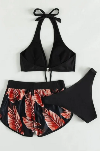 Ava | 3-teiliges Bikini-Set mit Blattdruck für Damen