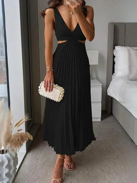 Elegantes ärmelloses Kleid mit offenem Rücken und charmantem, raffiniertem Design für Anlässe bei warmem Wetter