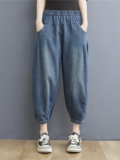 Sommer elastische Taille dünne lose Denim Freizeithose