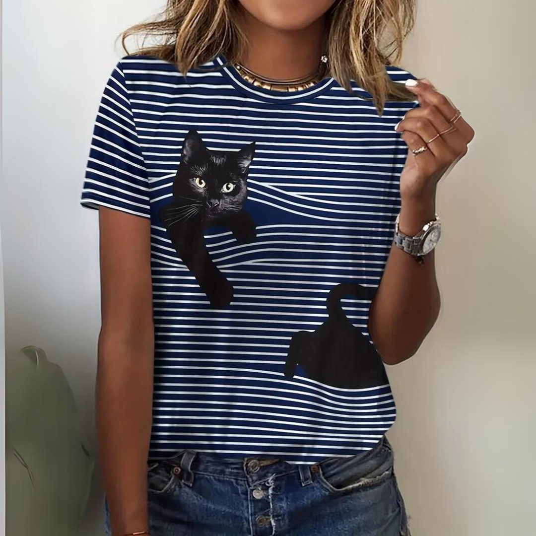 Lonneke - Elegantes Shirt mit Katzenprint für Frauen