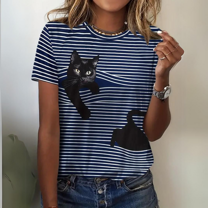 Lonneke - Elegantes Shirt mit Katzenprint für Frauen