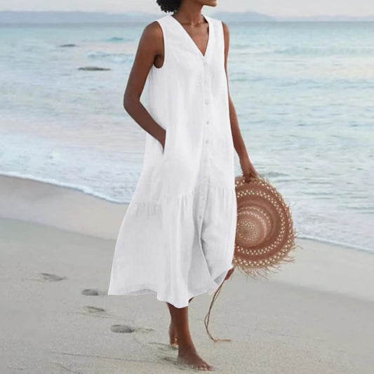 Leinenkleid mit V-Ausschnitt