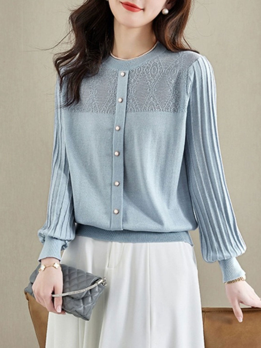Xivana Bluse | Langärmelige Bluse mit Rundhalsausschnitt