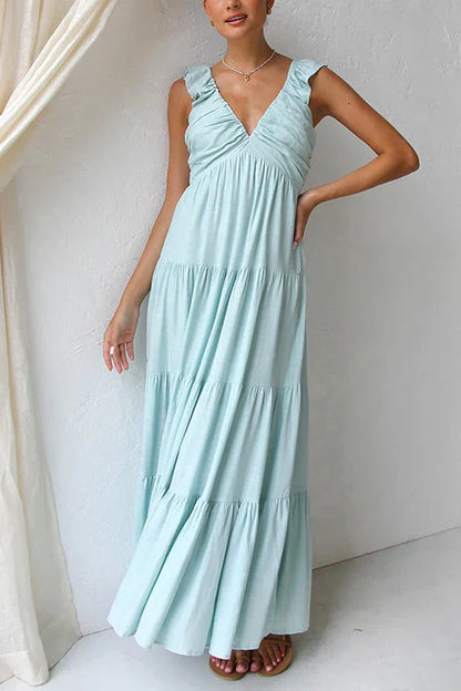 Rosalyn - Ärmelloses Maxikleid mit V-Ausschnitt und Rüschen