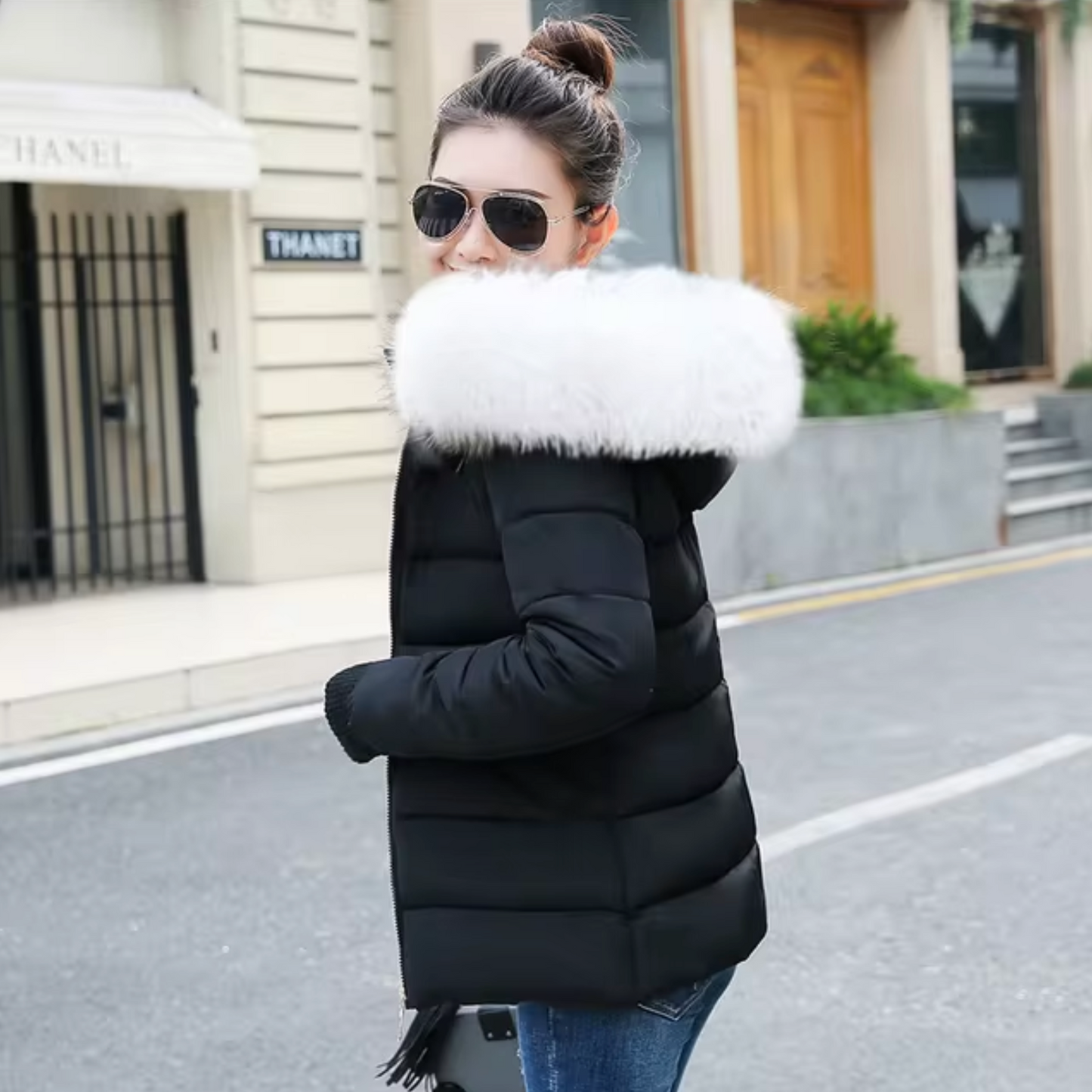 Kapuzenjacke mit Fellfutter