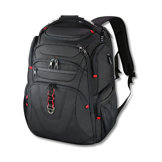 Rot | XL Wasserdichtes Segeltuch Reise-Laptop-Rucksack mit USB-Ladeanschluss