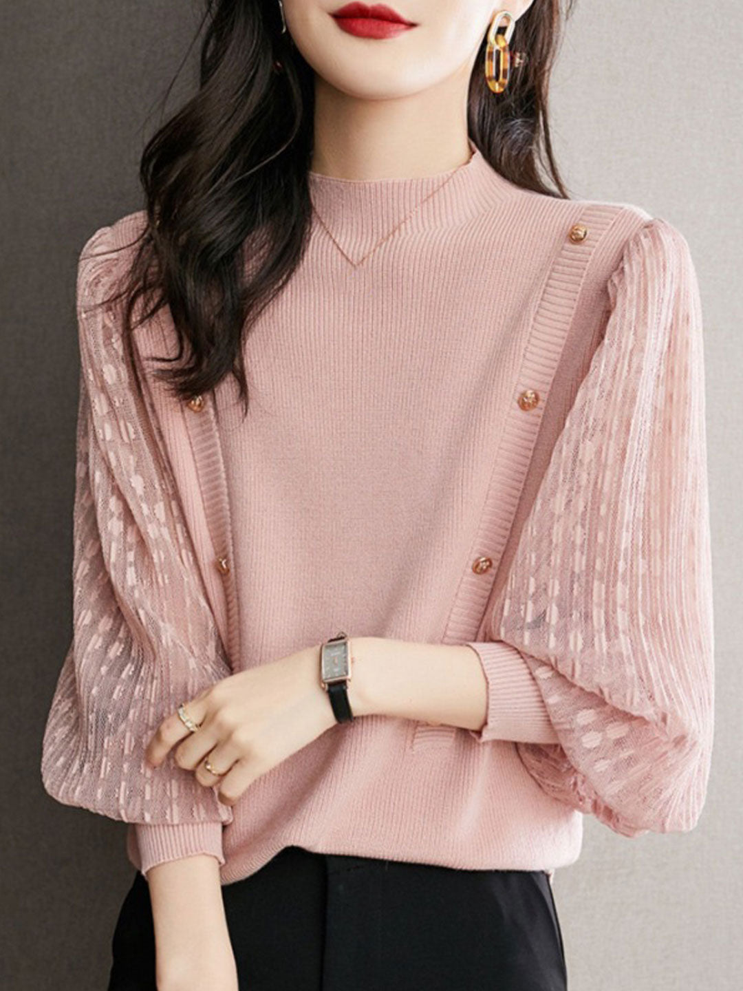 Celestia Top | Damen Strick-Top mit Laternenärmeln