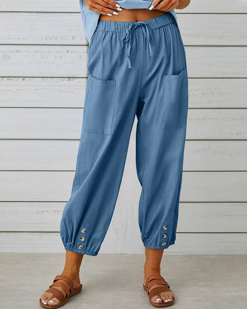 Camille - Bequeme Cargohose mit Kordelzug und Knöpfen