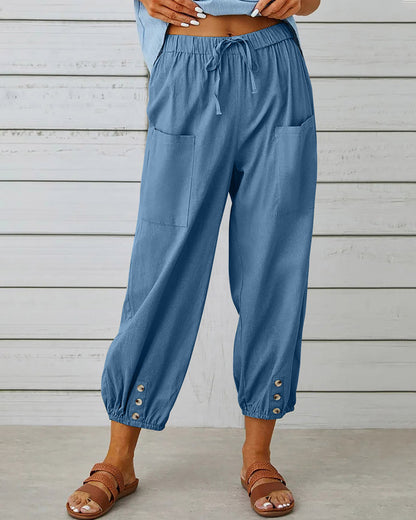 Camille - Bequeme Cargohose mit Kordelzug und Knöpfen