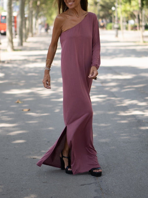 Quinn - Einfarbiges Kleid mit diagonaler Schulterpartie