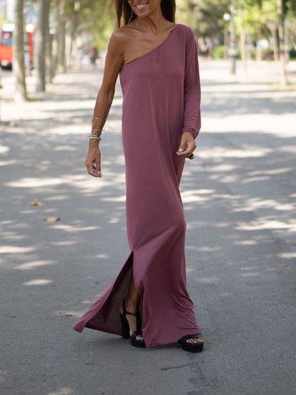 Quinn - Einfarbiges Kleid mit diagonaler Schulterpartie