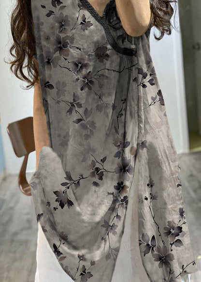 Blissia - Locker sitzendes Leinenkleid mit Sweetheart-Ausschnitt und Druck
