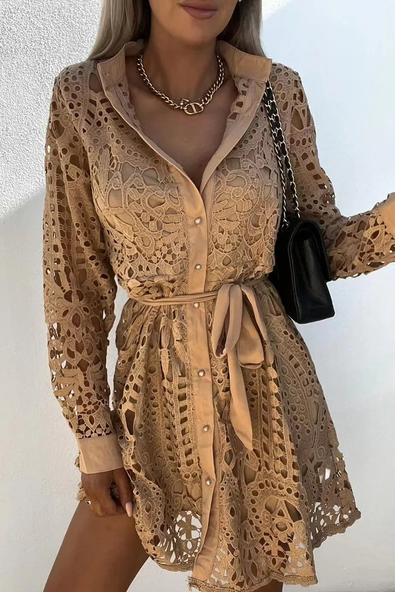 Damen-Partykleid mit langen Ärmeln und V-Ausschnitt, Spitzen-Festival-Outfit