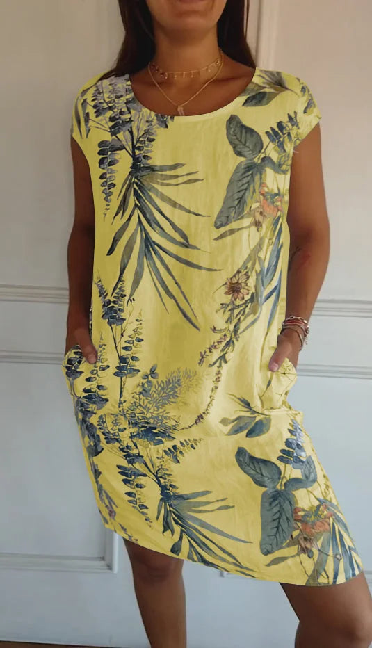 Anissa - Kleid aus bedruckter Baumwolle und Leinen für Frauen
