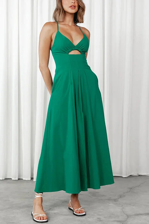 Maxikleid mit freiem Rücken und V-Ausschnitt