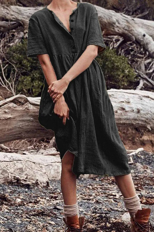 Lässiges Patchwork-Kleid mit O-Ausschnitt und A-Linie