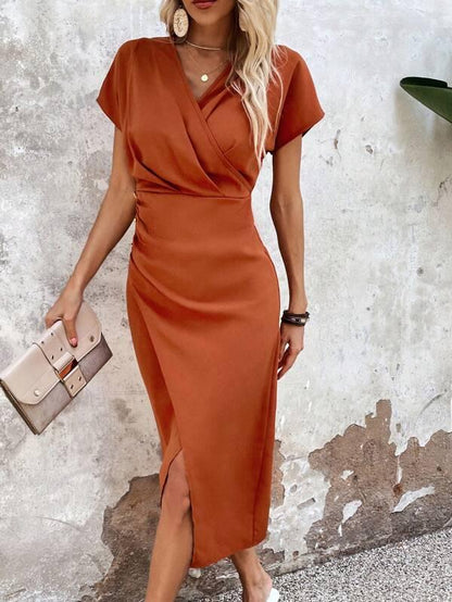 Fleur | Orange Midikleid mit V-Ausschnitt