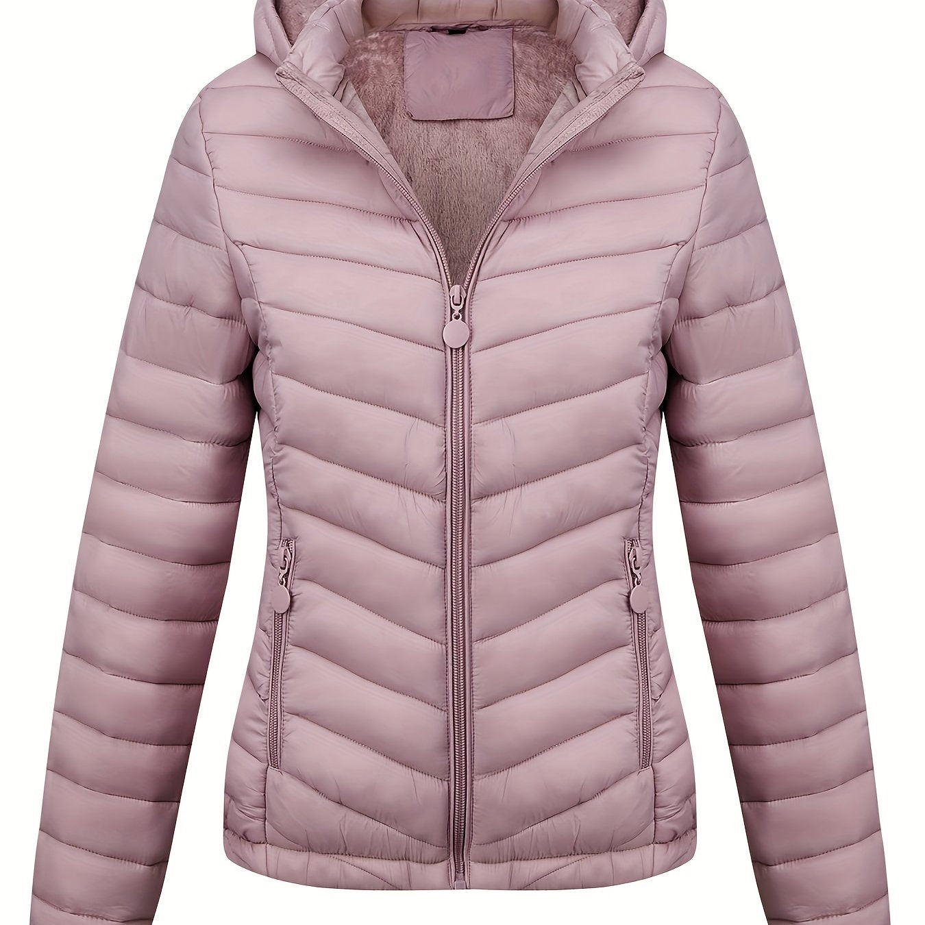Fien | Kapuzenpuffjacke mit Reißverschluss und schrägen Taschen