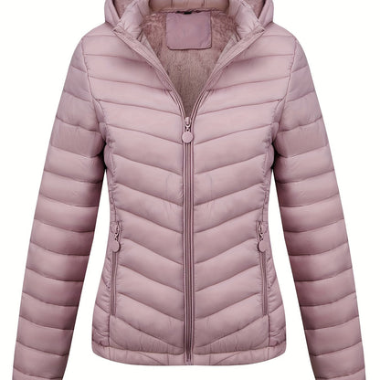 Fien | Kapuzenpuffjacke mit Reißverschluss und schrägen Taschen
