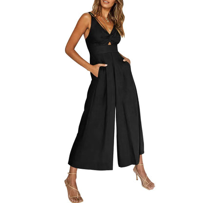 2024 neuer Jumpsuit mit V-Ausschnitt und weitem Bein