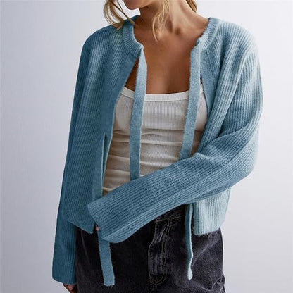 Eva - Lockere Strickjacke mit langen Ärmeln und Schnürung für Damen