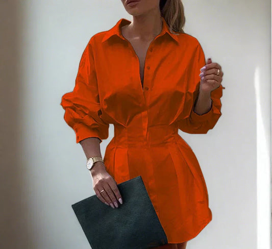 Calliope - Umlegekragen Kleid Hemd Taille Knopf