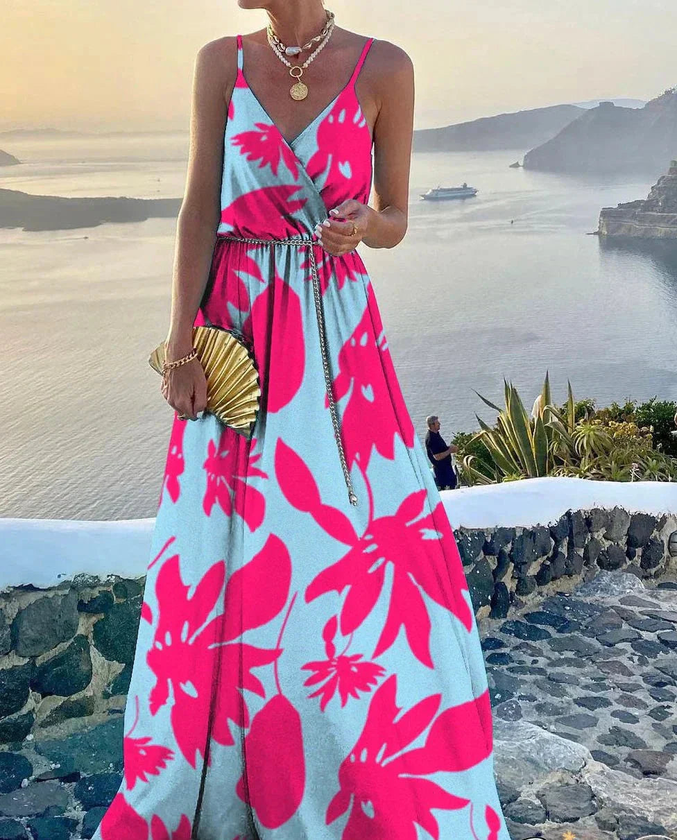 Buntes Maxikleid mit Ausschnitt