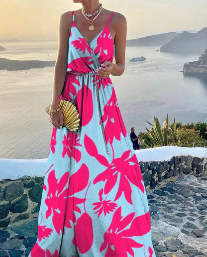 Buntes Maxikleid mit Ausschnitt