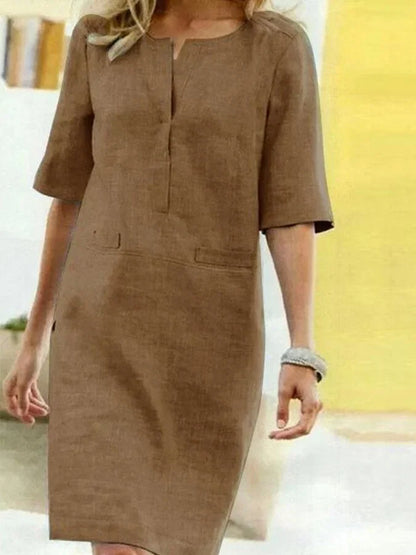 Ronsey - Kurzärmeliges Kleid aus Baumwolle und Leinen für Damen