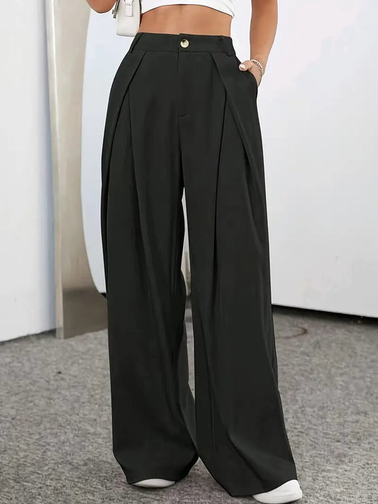 Elise - Unifarbene Plisseehose mit hoher Taille für Damen
