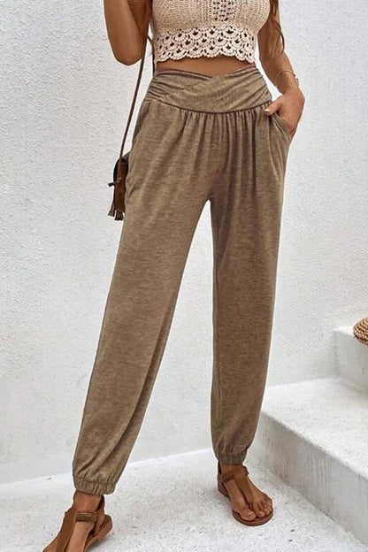 Temperament lässige Loose-Pocket-Hose mit hoher Taille