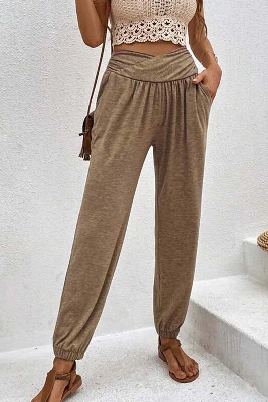 Temperament lässige Loose-Pocket-Hose mit hoher Taille